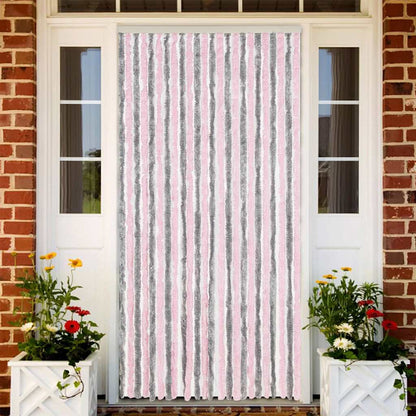 vidaXL Fly Curtain Silver Grey and Pink 100x230 cm Chenille