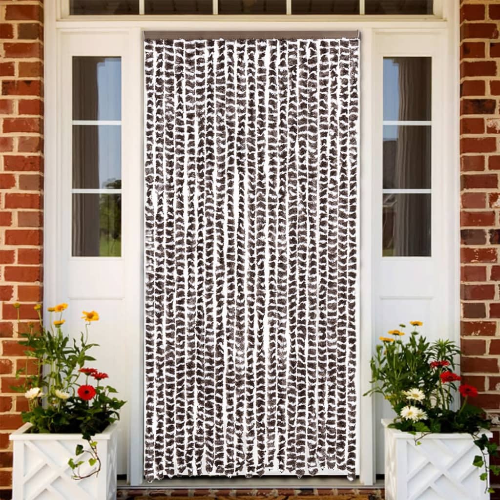 vidaXL Fly Curtain Brown and White 90x200 cm Chenille