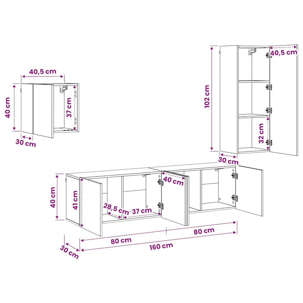 vidaXL 4 Piece TV Wall Units White Engineered Wood