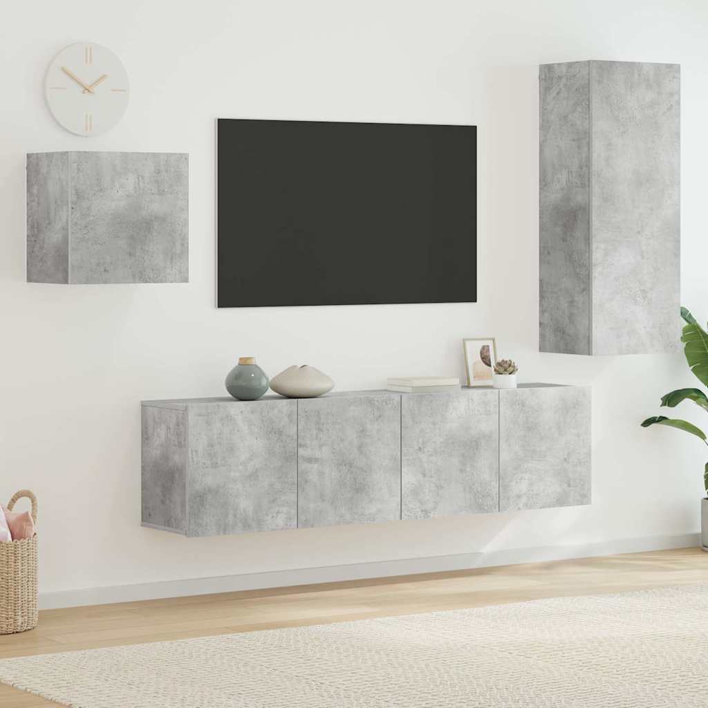 vidaXL 4 Piece TV Wall Units Concrete Grey Engineered Wood