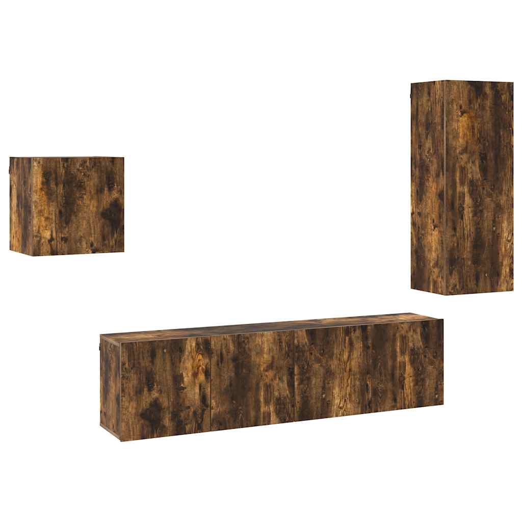 vidaXL 4 Piece TV Wall Units Smoked Oak Engineered Wood