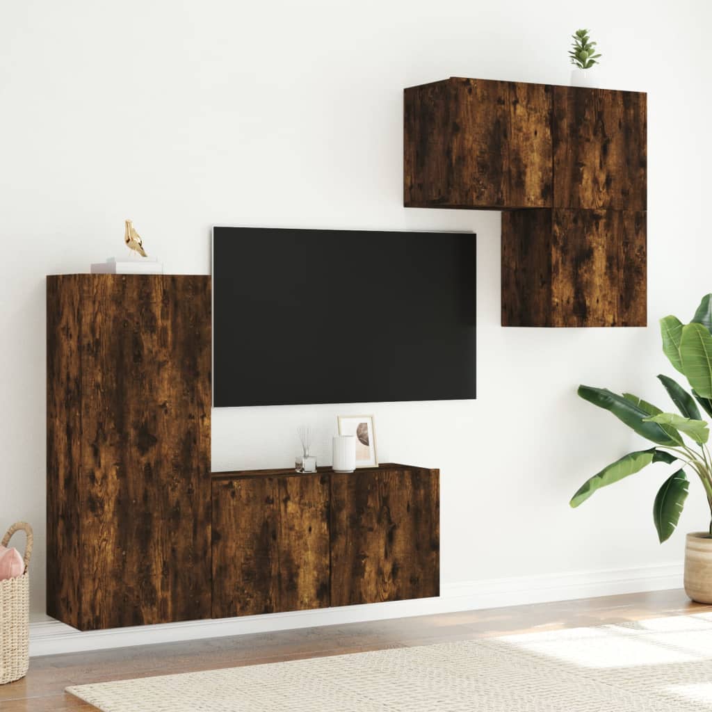 vidaXL 4 Piece TV Wall Units Smoked Oak Engineered Wood