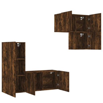 vidaXL 4 Piece TV Wall Units Smoked Oak Engineered Wood