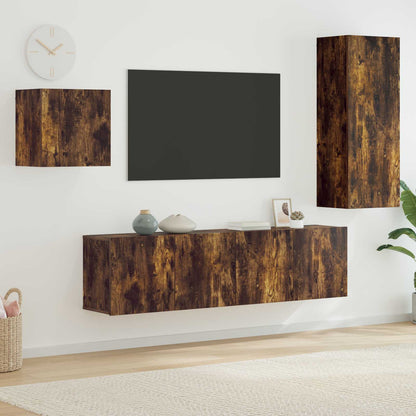 vidaXL 4 Piece TV Wall Units Smoked Oak Engineered Wood