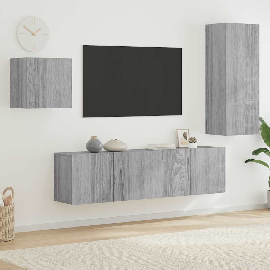 vidaXL 4 Piece TV Wall Units Grey Sonoma Engineered Wood