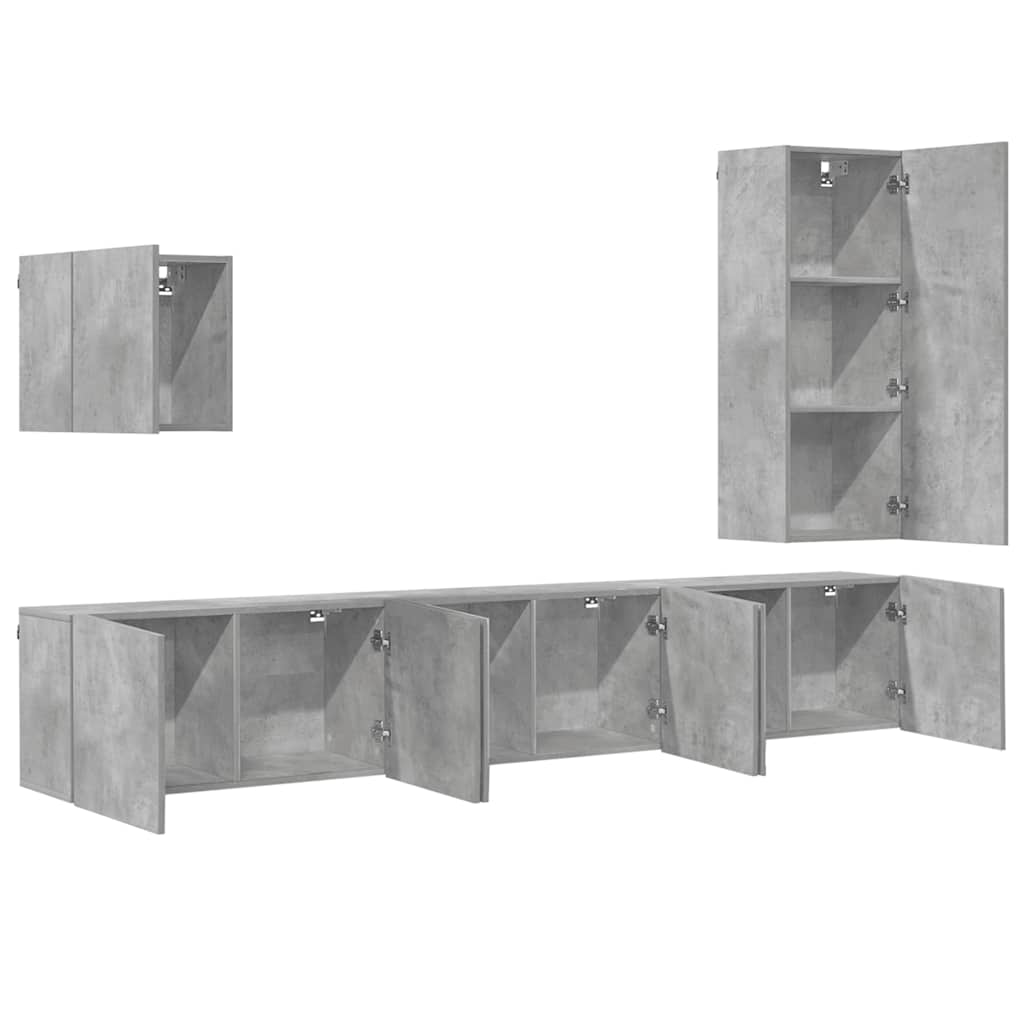 vidaXL 5 Piece TV Wall Units Concrete Grey Engineered Wood