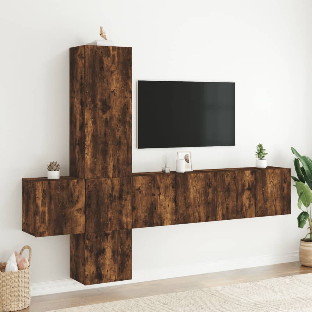 vidaXL 5 Piece TV Wall Units Smoked Oak Engineered Wood