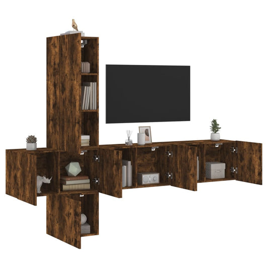 vidaXL 5 Piece TV Wall Units Smoked Oak Engineered Wood
