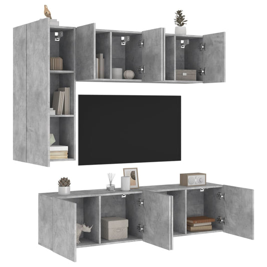 vidaXL 5 Piece TV Wall Units Concrete Grey Engineered Wood