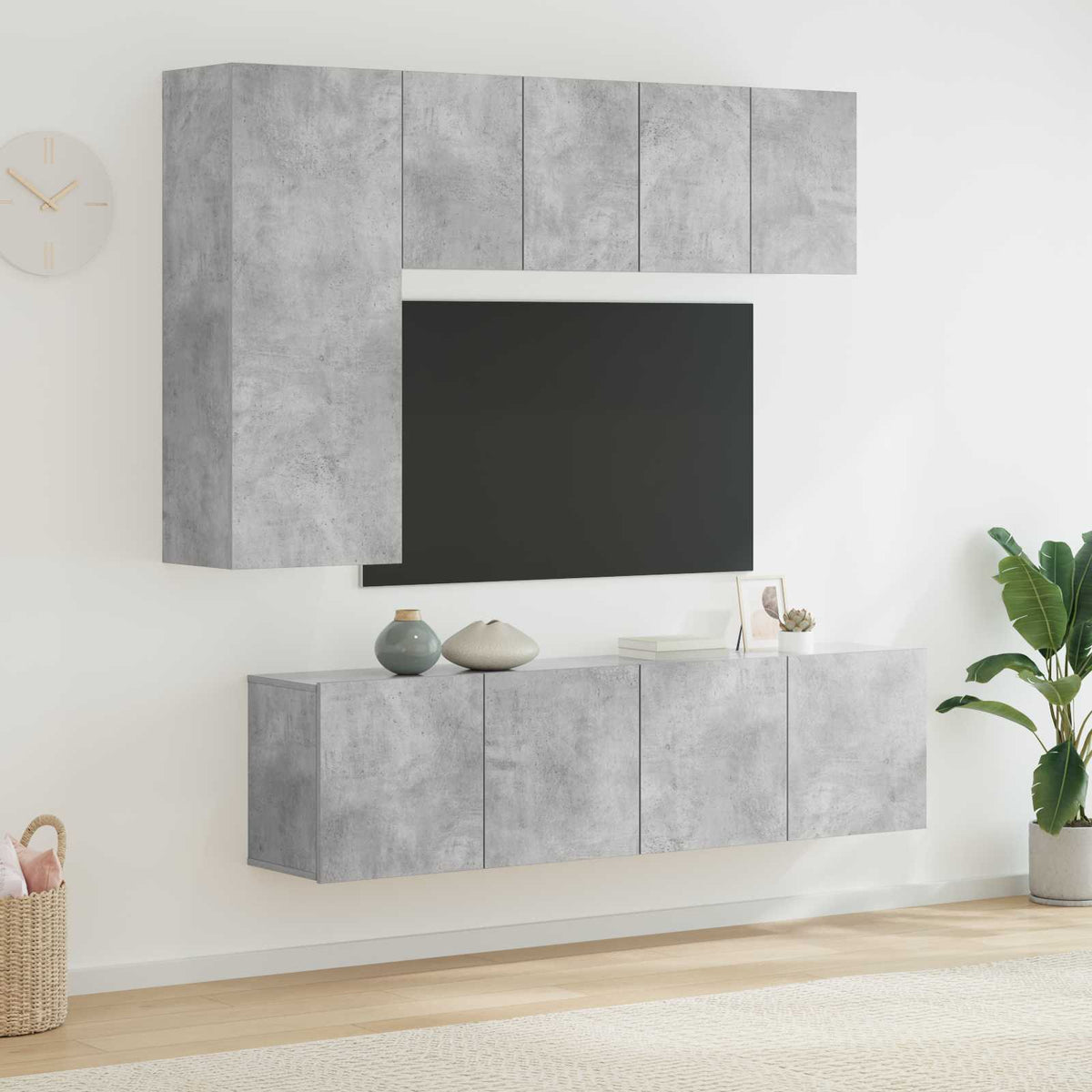 vidaXL 5 Piece TV Wall Units Concrete Grey Engineered Wood