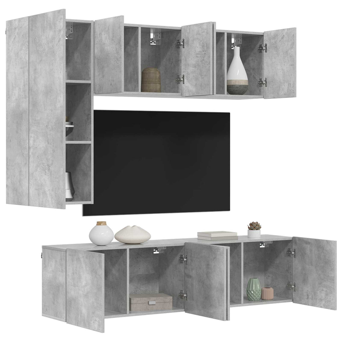 vidaXL 5 Piece TV Wall Units Concrete Grey Engineered Wood