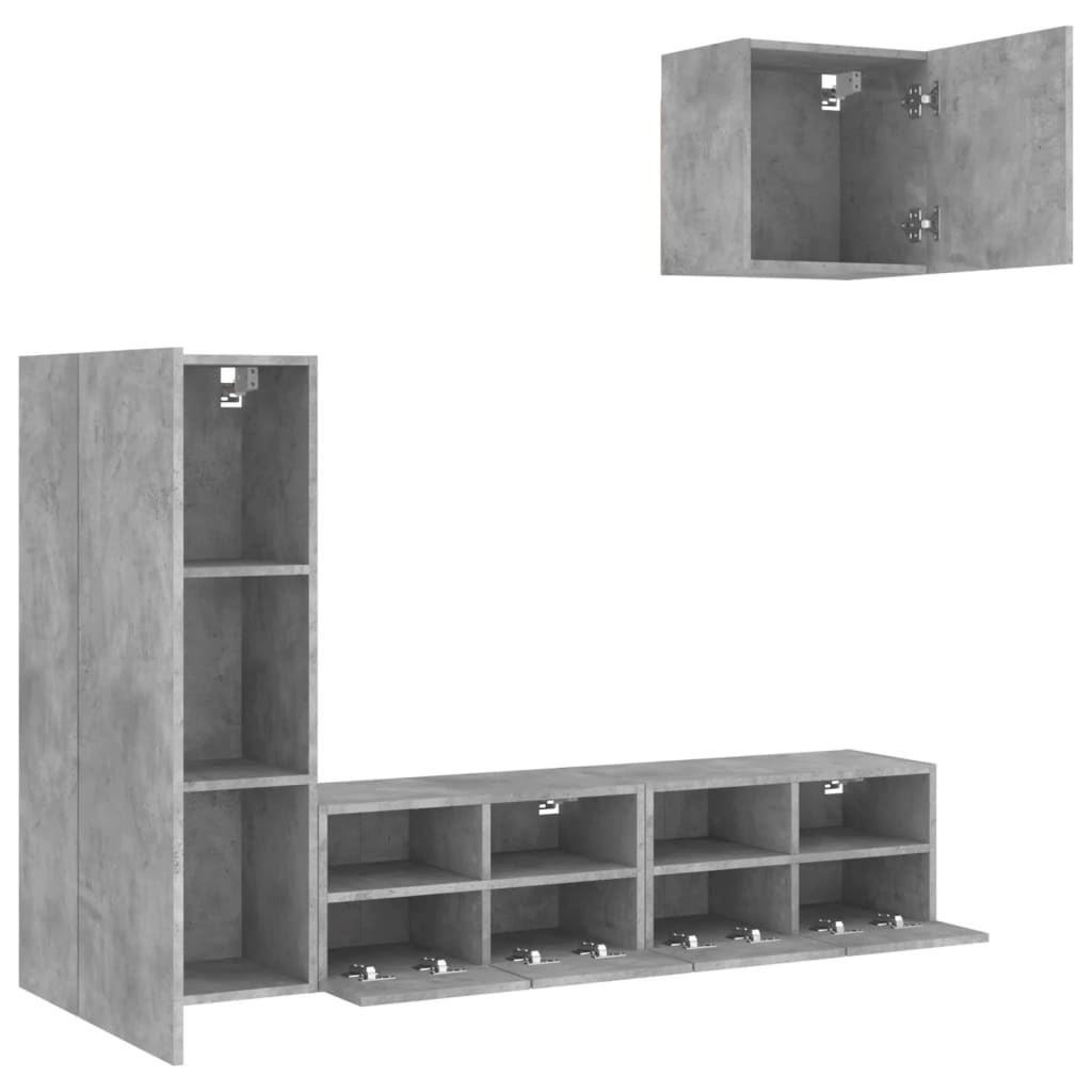vidaXL 4 Piece TV Wall Units Concrete Grey Engineered Wood