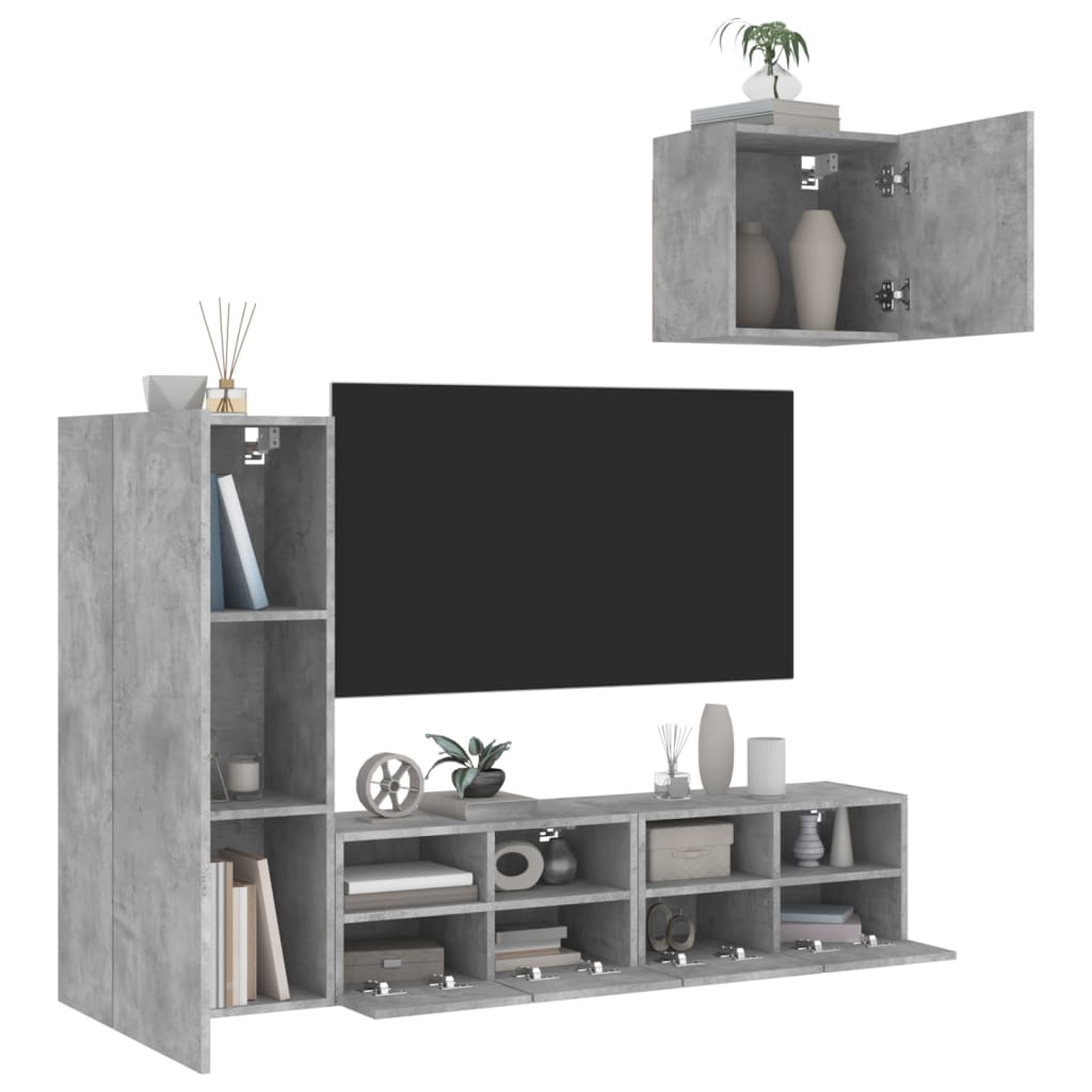 vidaXL 4 Piece TV Wall Units Concrete Grey Engineered Wood