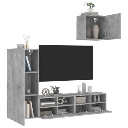 vidaXL 4 Piece TV Wall Units Concrete Grey Engineered Wood