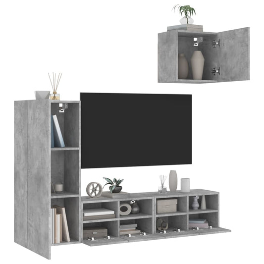 vidaXL 4 Piece TV Wall Units Concrete Grey Engineered Wood