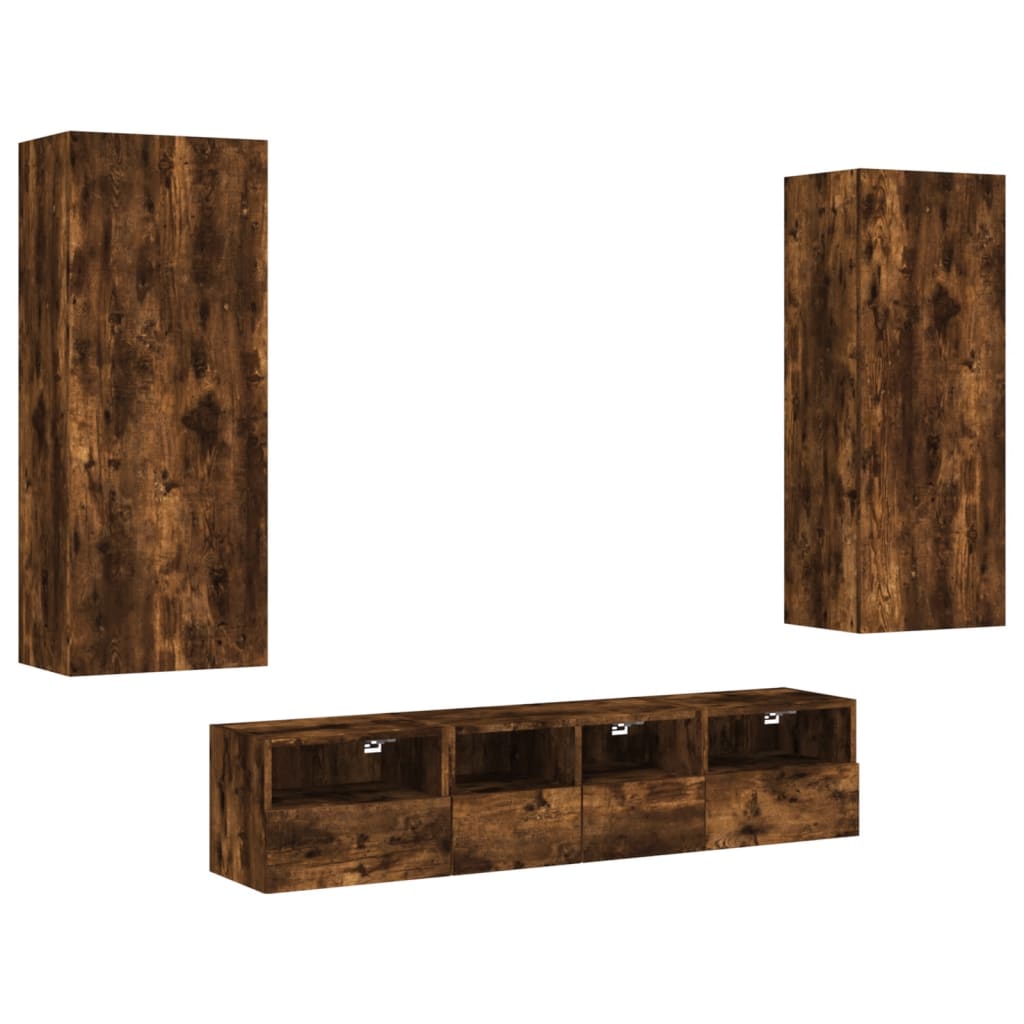 vidaXL 5 Piece TV Wall Units Smoked Oak Engineered Wood