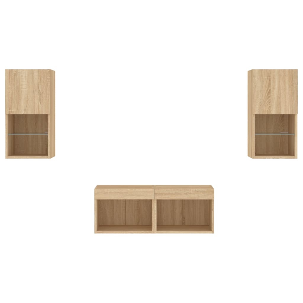 vidaXL 4 Piece TV Wall Cabinets with LED Lights Sonoma Oak