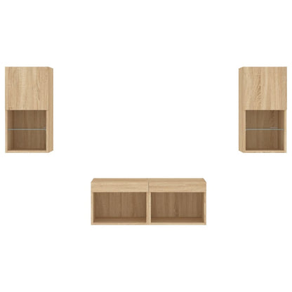 vidaXL 4 Piece TV Wall Cabinets with LED Lights Sonoma Oak