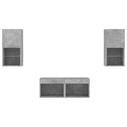 vidaXL 4 Piece TV Wall Cabinets with LED Lights Concrete Grey