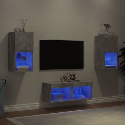 vidaXL 4 Piece TV Wall Cabinets with LED Lights Concrete Grey