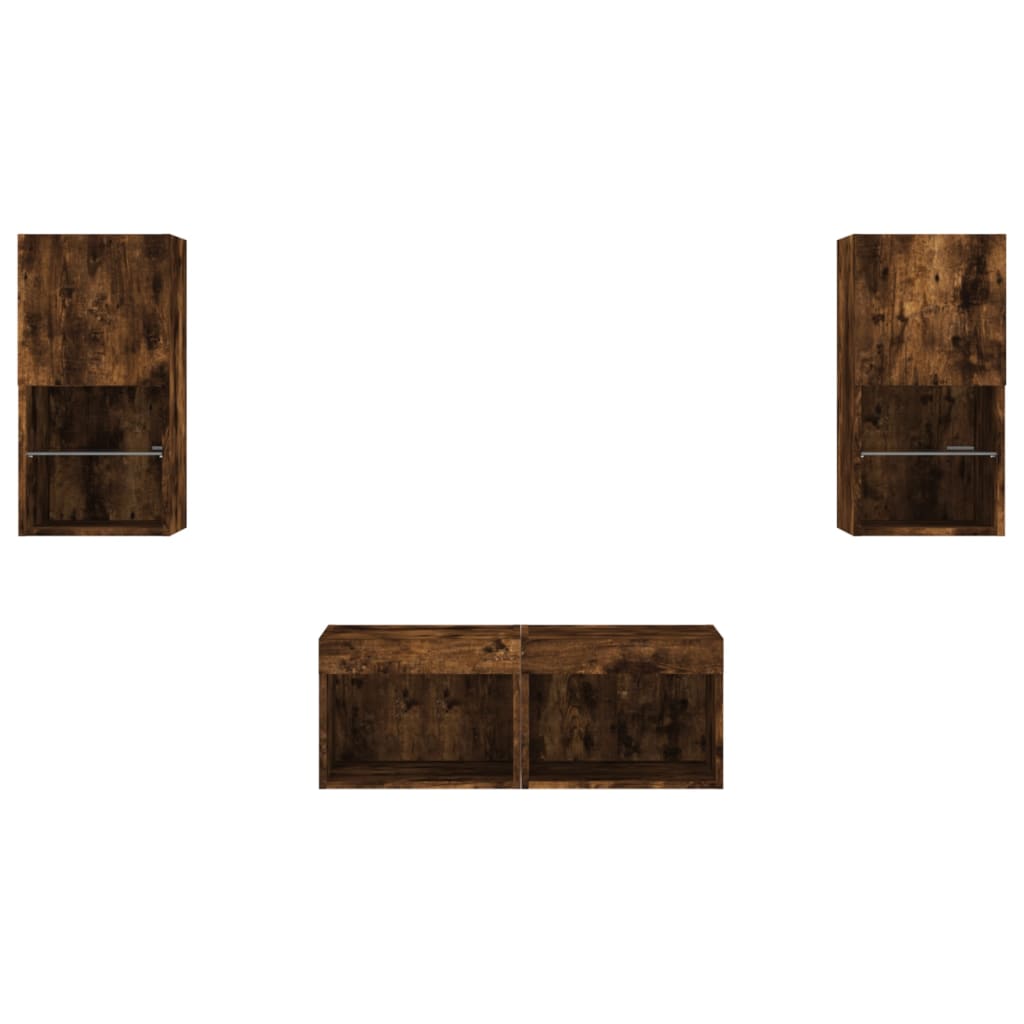 vidaXL 4 Piece TV Wall Cabinets with LED Lights Smoked Oak