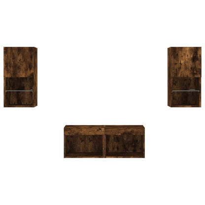 vidaXL 4 Piece TV Wall Cabinets with LED Lights Smoked Oak