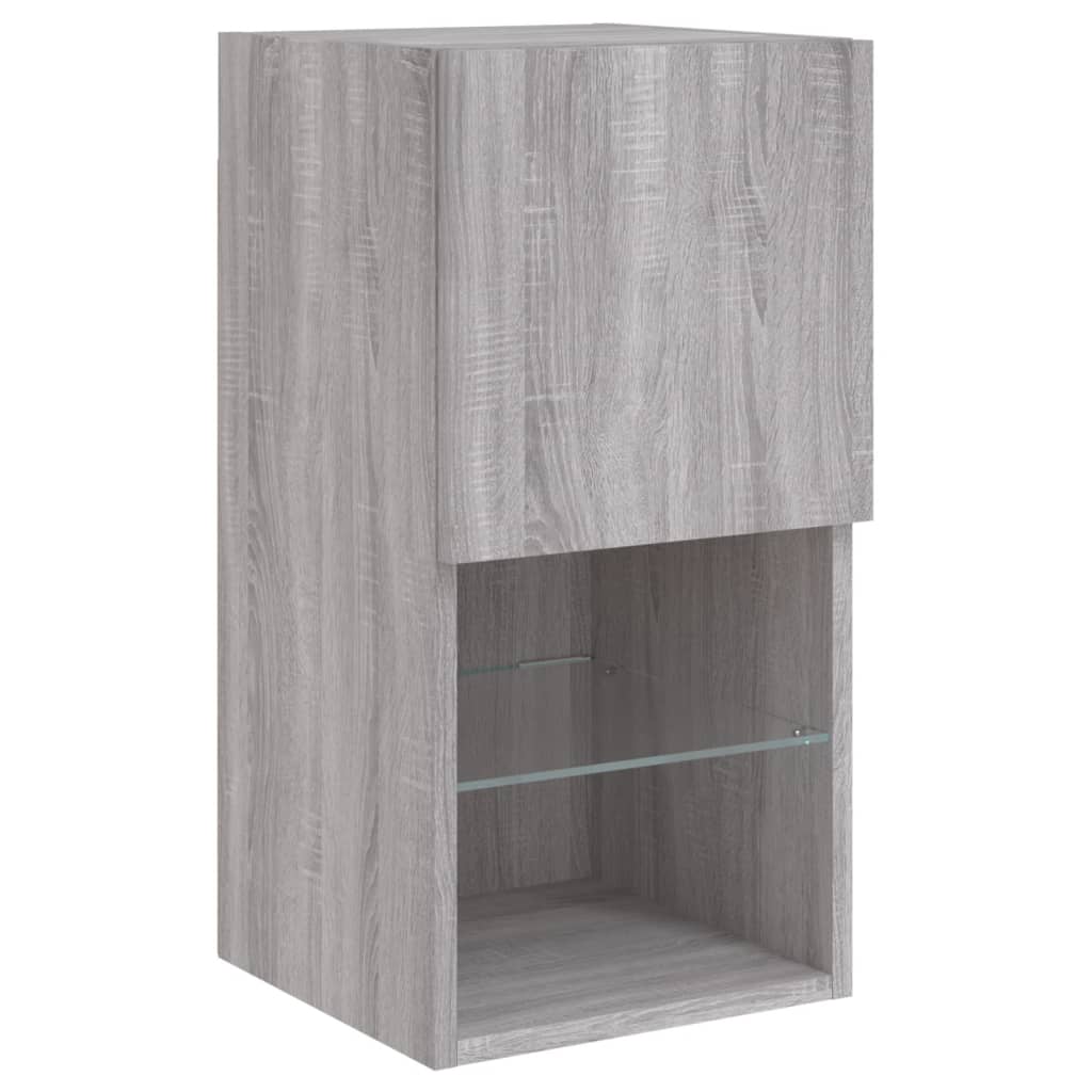 vidaXL 4 Piece TV Wall Cabinets with LED Lights Grey Sonoma