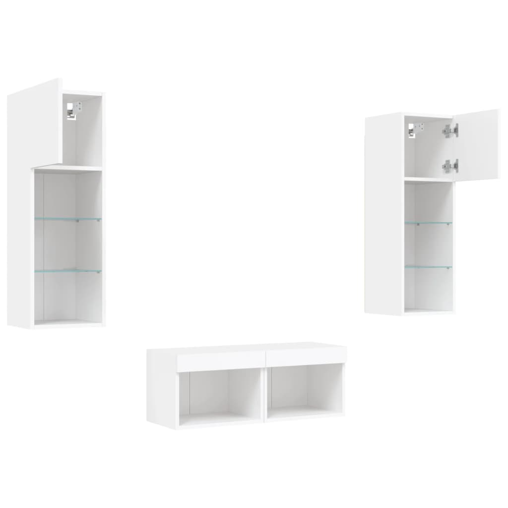 vidaXL 4 Piece TV Wall Cabinets with LED Lights White