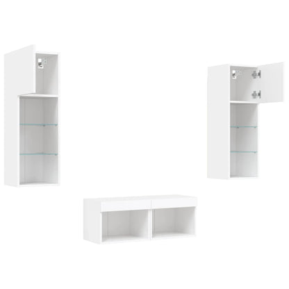vidaXL 4 Piece TV Wall Cabinets with LED Lights White