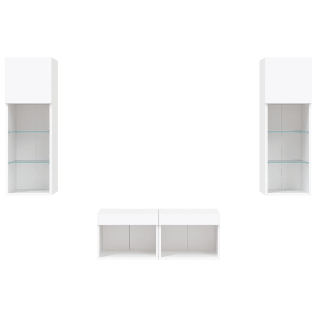 vidaXL 4 Piece TV Wall Cabinets with LED Lights White