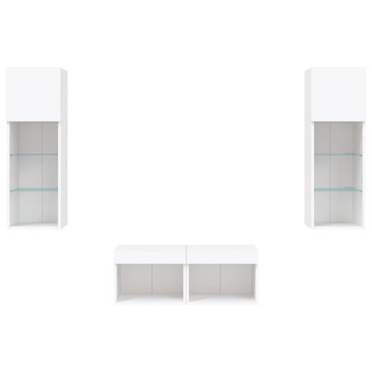 vidaXL 4 Piece TV Wall Cabinets with LED Lights White