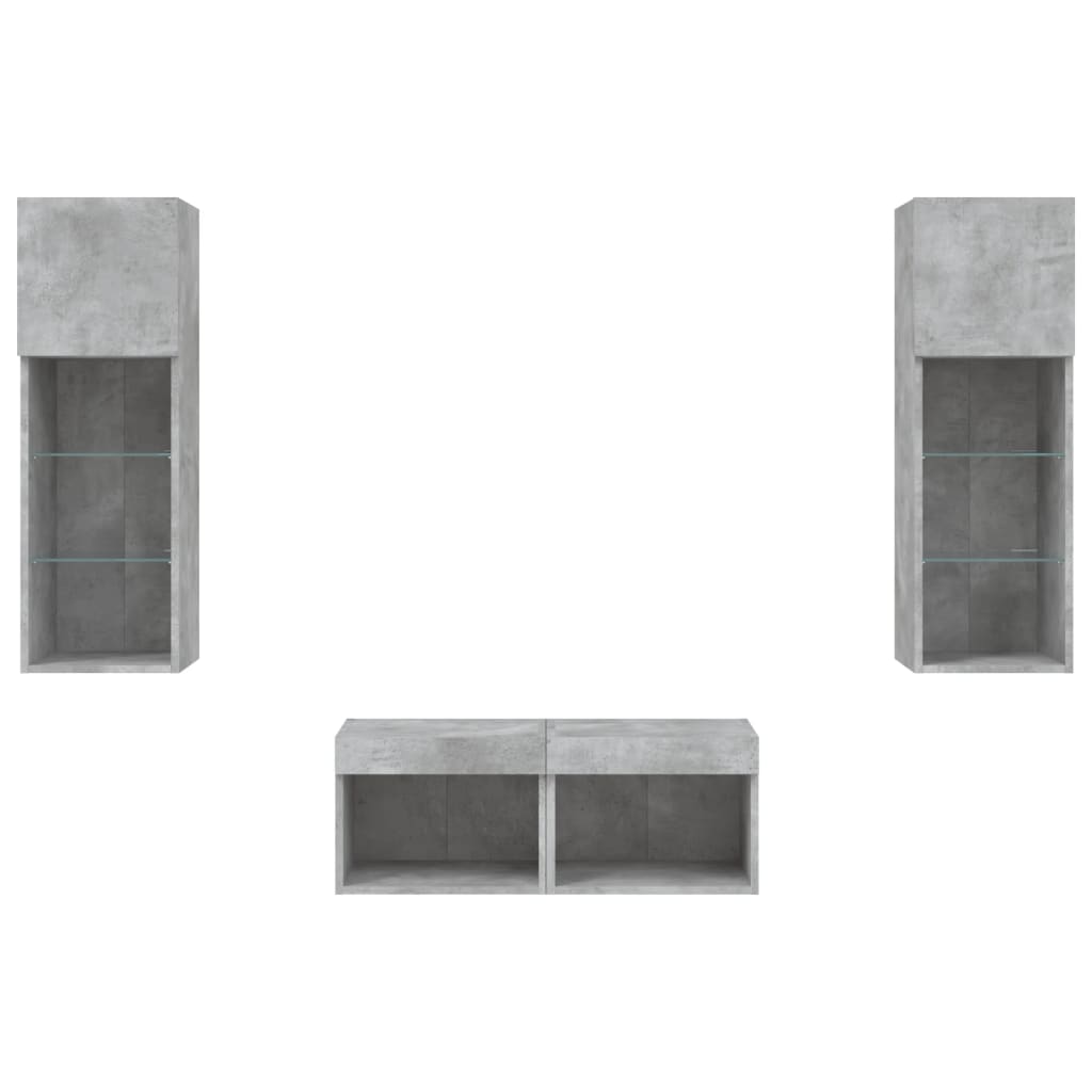 vidaXL 4 Piece TV Wall Cabinets with LED Lights Concrete Grey