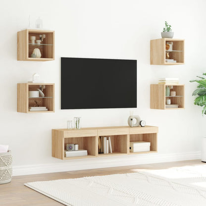 vidaXL 7 Piece TV Wall Units with LED Sonoma Oak Engineered Wood