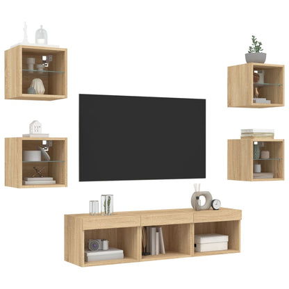 vidaXL 7 Piece TV Wall Units with LED Sonoma Oak Engineered Wood