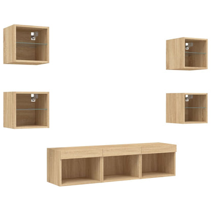 vidaXL 7 Piece TV Wall Units with LED Sonoma Oak Engineered Wood