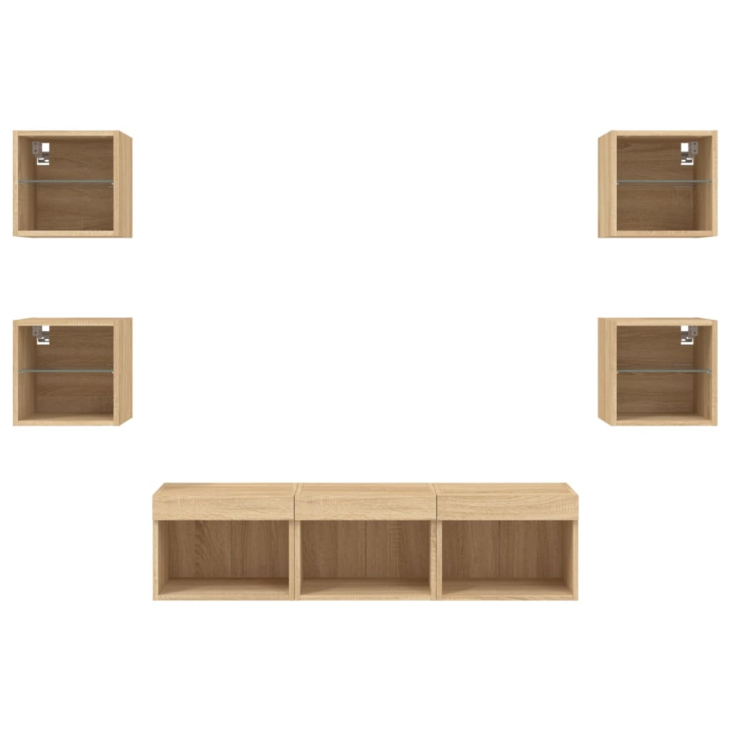 vidaXL 7 Piece TV Wall Units with LED Sonoma Oak Engineered Wood