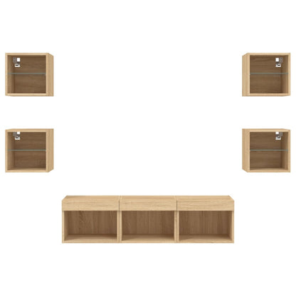 vidaXL 7 Piece TV Wall Units with LED Sonoma Oak Engineered Wood