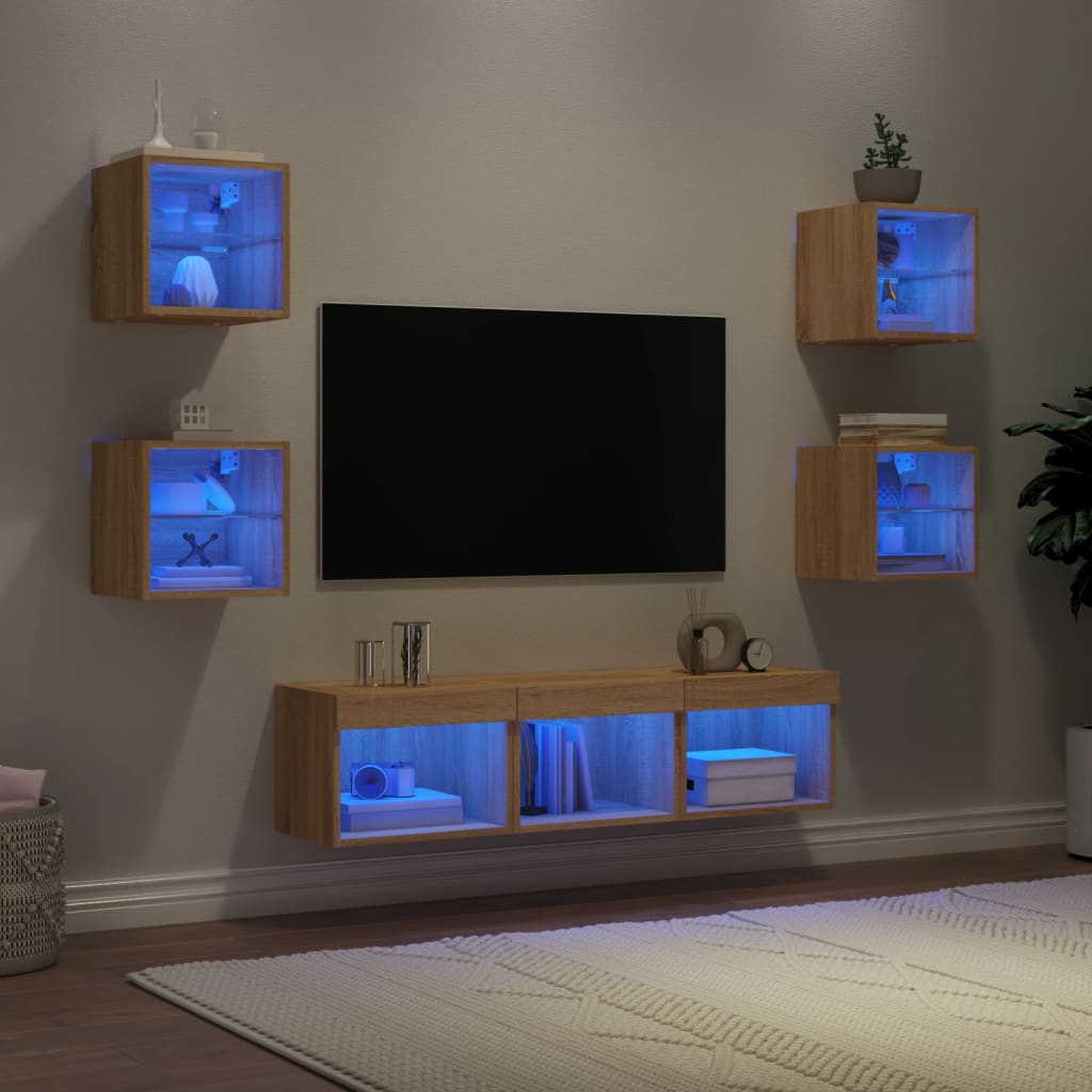 vidaXL 7 Piece TV Wall Units with LED Sonoma Oak Engineered Wood