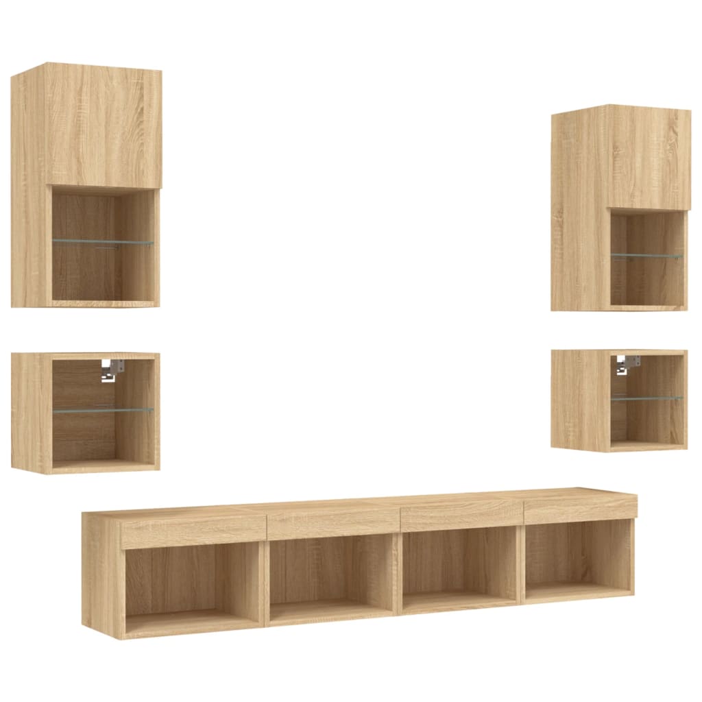 vidaXL 8 Piece TV Wall Units with LED Sonoma Oak Engineered Wood
