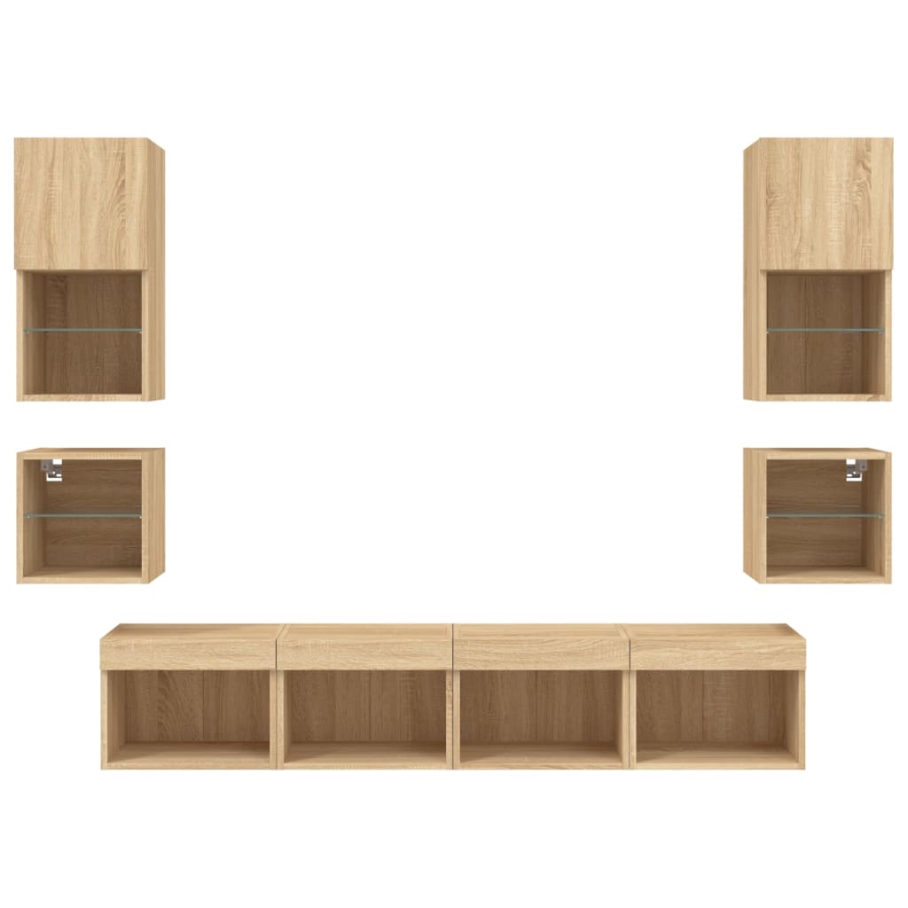 vidaXL 8 Piece TV Wall Units with LED Sonoma Oak Engineered Wood