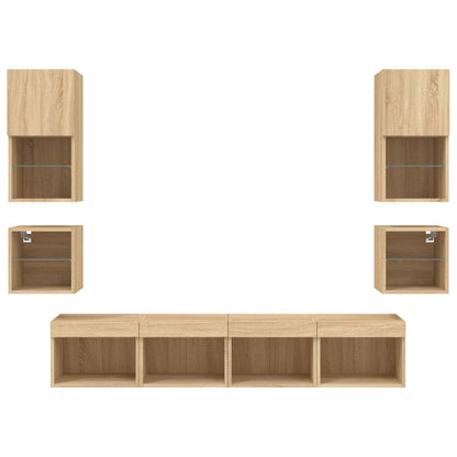 vidaXL 8 Piece TV Wall Units with LED Sonoma Oak Engineered Wood