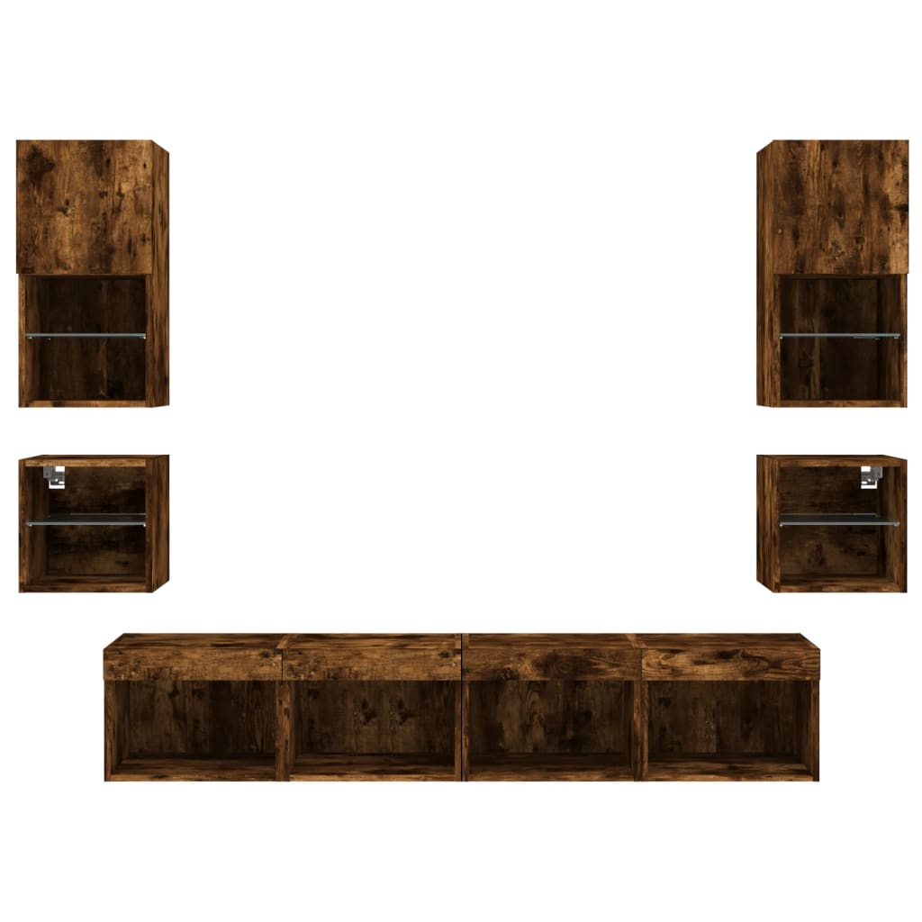 vidaXL 8 Piece TV Wall Units with LED Smoked Oak Engineered Wood