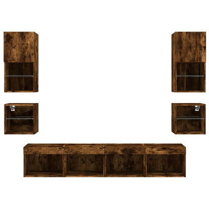 vidaXL 8 Piece TV Wall Units with LED Smoked Oak Engineered Wood