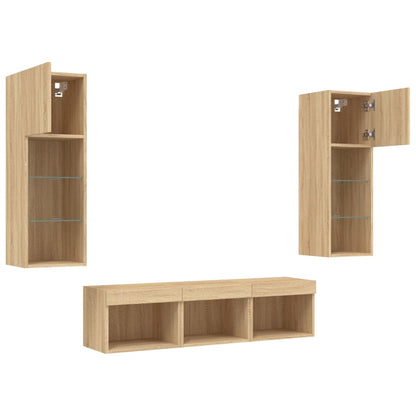 vidaXL 5 Piece TV Wall Units with LED Sonoma Oak Engineered Wood