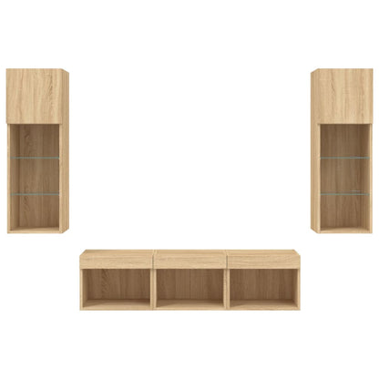 vidaXL 5 Piece TV Wall Units with LED Sonoma Oak Engineered Wood