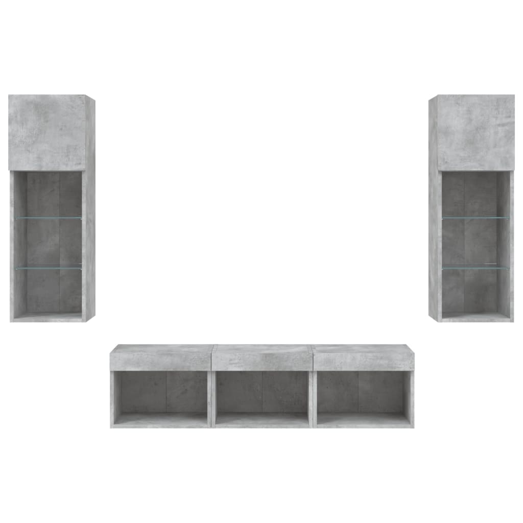 vidaXL 5 Piece TV Wall Units with LED Concrete Grey Engineered Wood
