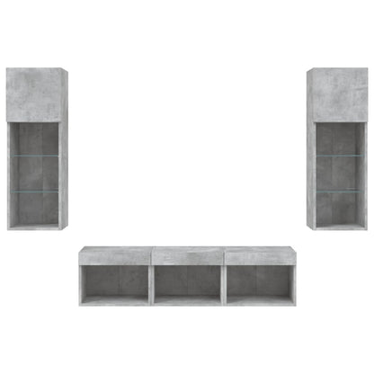 vidaXL 5 Piece TV Wall Units with LED Concrete Grey Engineered Wood