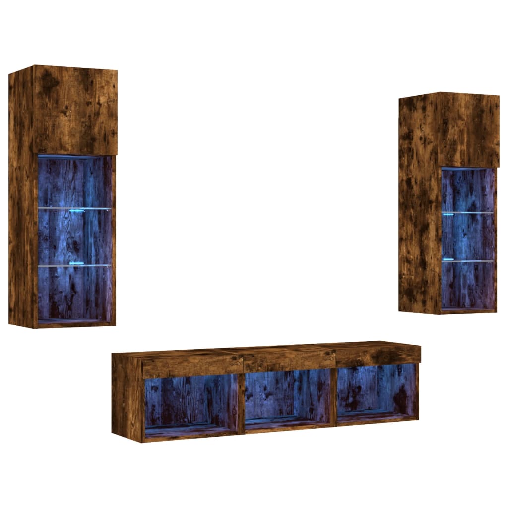vidaXL 5 Piece TV Wall Units with LED Smoked Oak Engineered Wood