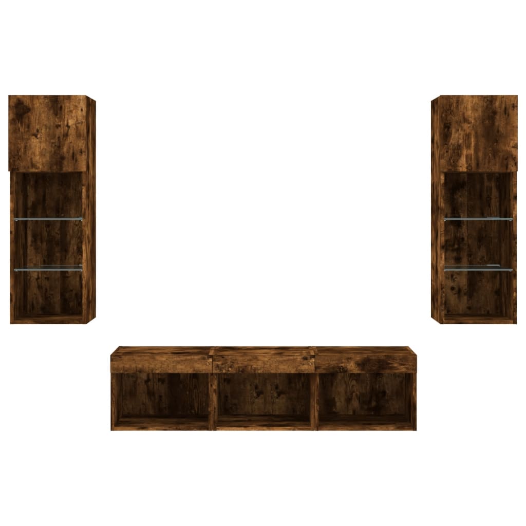 vidaXL 5 Piece TV Wall Units with LED Smoked Oak Engineered Wood