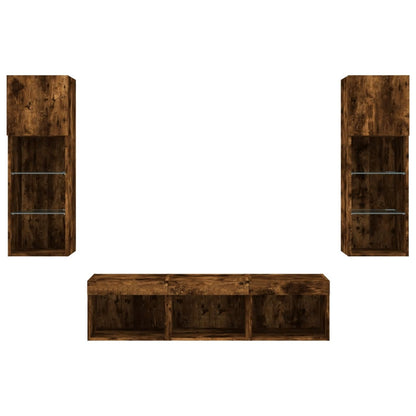 vidaXL 5 Piece TV Wall Units with LED Smoked Oak Engineered Wood